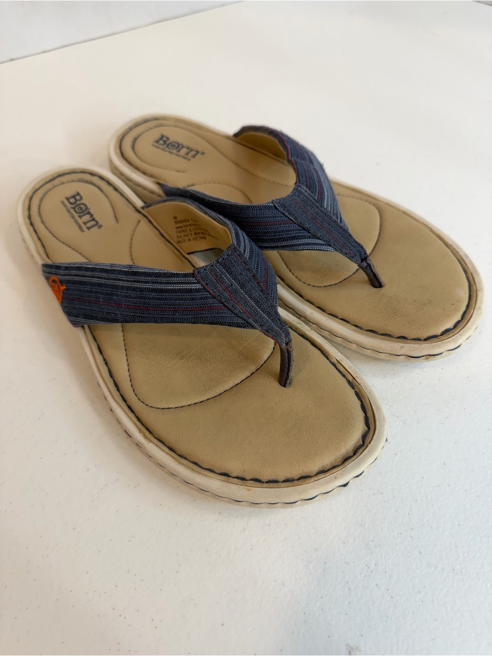 Born Women's Blue Strap Beige Handcrafted Thong Sandals Size 9M